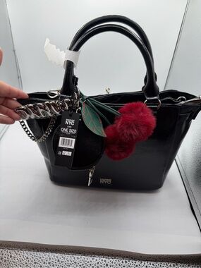Madden NYC Black Satchel Handbag Crossbody Top Handle Faux Leather NWT